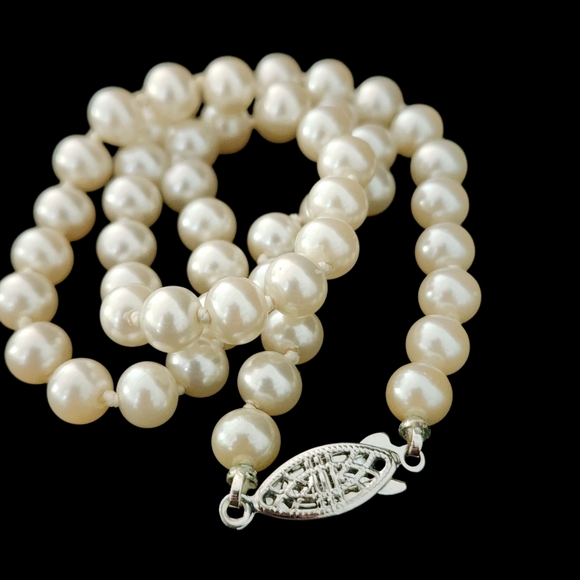 Pearl necklace genuine pearls 925 sterling silver filigree clasp - Picture 10 of 13